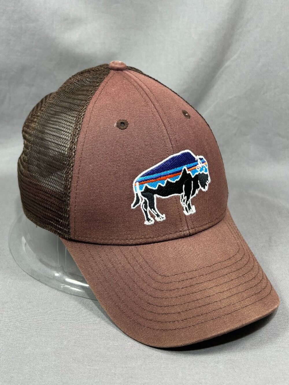 Patagonia Fitz Roy Bison Trucker Hat Snapback Sunset Buffalo Brown Cap Mesh Mens